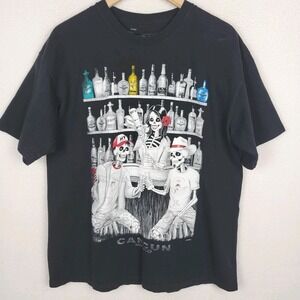 Vintage Cancun Day of the Dead Skeleton Bar Graphic Tee Mens XL Streetwear